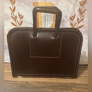 Vintage 1970s Brown Legal Portfolio Talon Zipper Brown Leather Bag